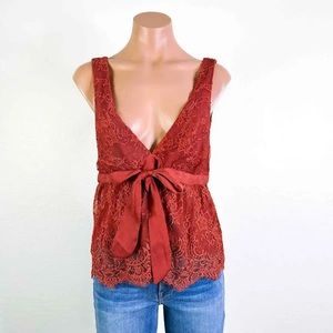 Free People Chantel Lace Plunge Top